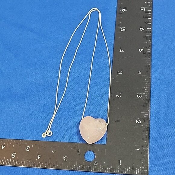 Rose Quartz Heart Stone Pendant Necklace 925 Silver Chain Long Drop - Picture 5 of 5